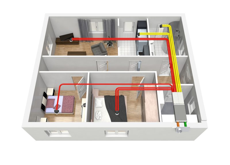 In dieser Grafik wird Funktion und Integration des Wärmerückgewinnungsgeräts WS 120 Trio am Beispiel einer Wohnung dargestellt.